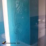 Wathaurong Blue shower splashback with running waterhole design